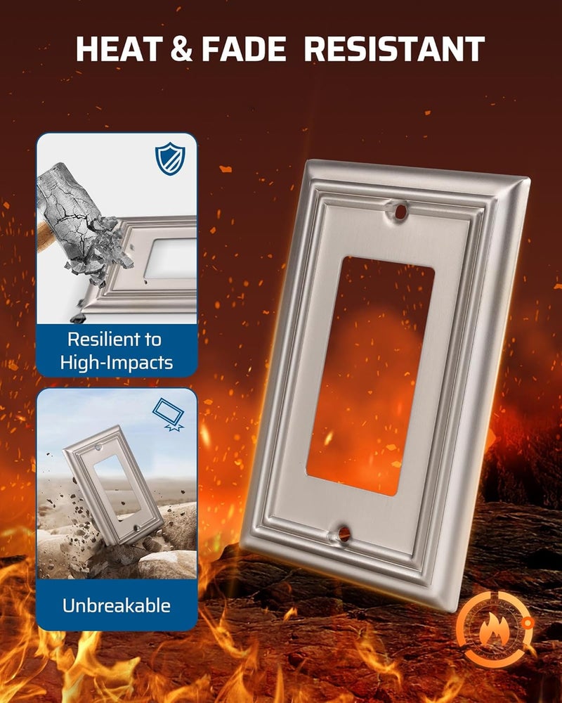 DEWENWILS أغطية مآخذ الزينة، أغطية مفاتيح الإضاءة المعدنية المصنوعة من النيكل المصقول، 4.92" × 3.14" أغطية جدارية زخرفية، أغطية مفاتيح للديكور المنزلي، عبوة من 2 - Image 5